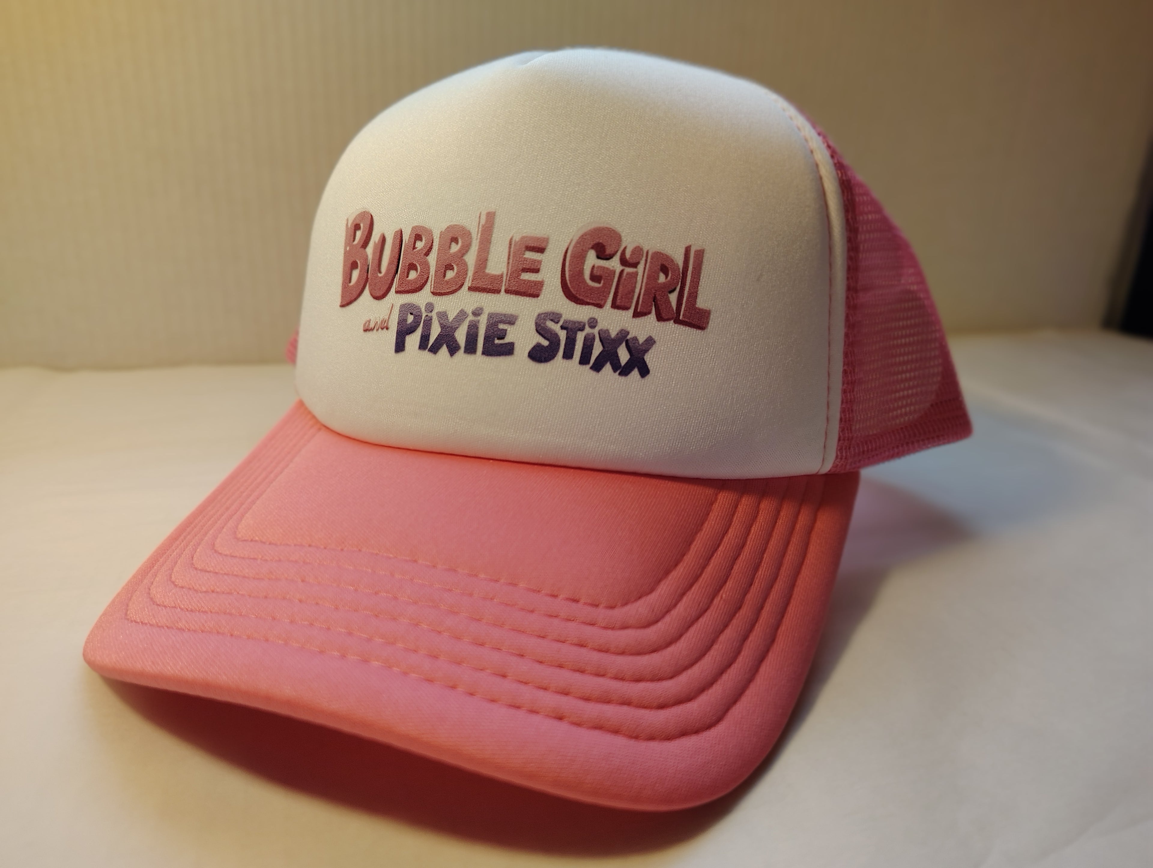 Bubble Girl and Pixie Stixx - Pink and White Trucker Hat